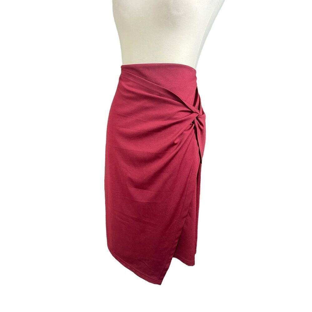 Kate Kasin High Waist Knee Length Skirt Wrap Size XL Red Maroon